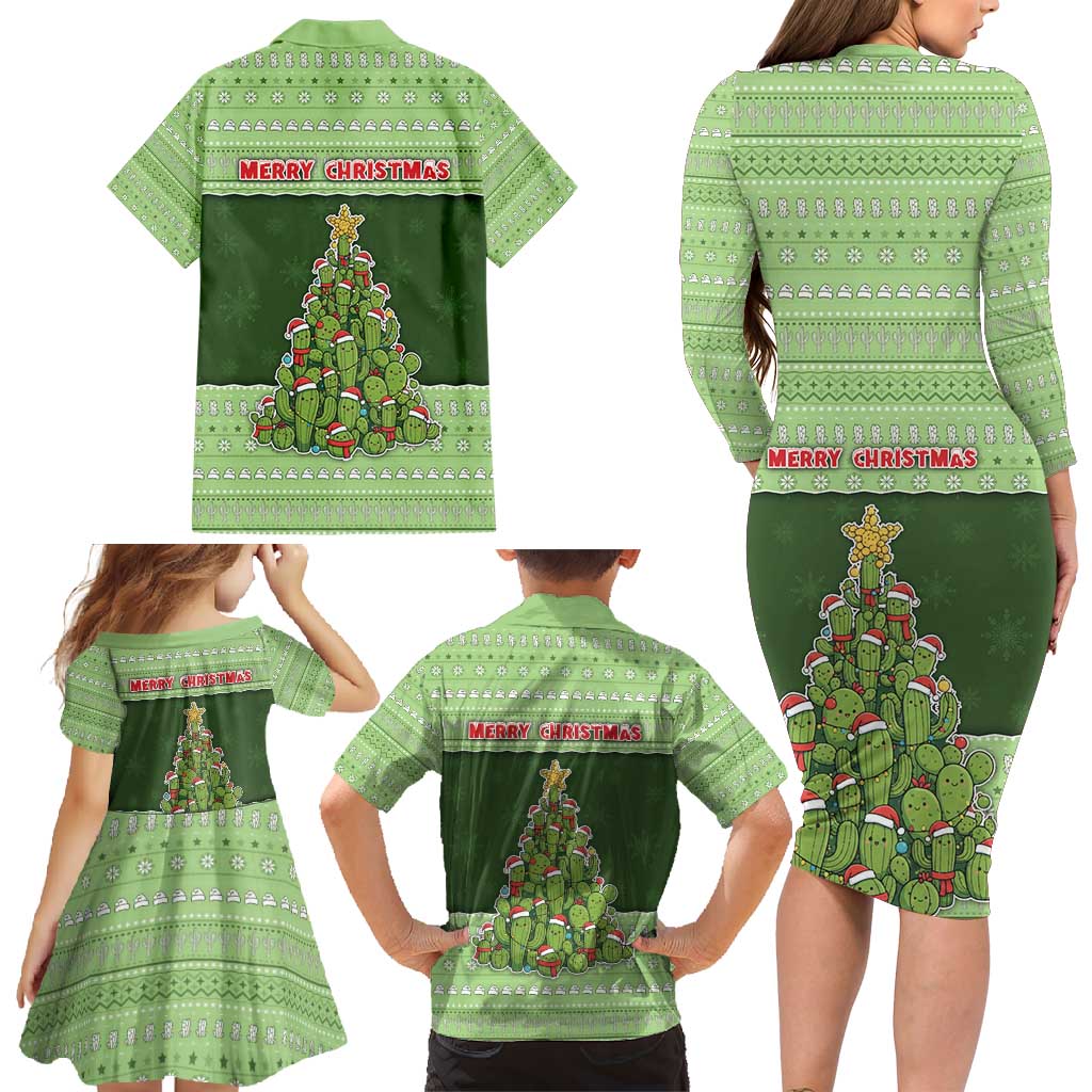 Cactus Christmas Family Matching Long Sleeve Bodycon Dress and Hawaiian Shirt Merry Cactmas - Wonder Print Shop