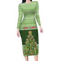 Cactus Christmas Family Matching Long Sleeve Bodycon Dress and Hawaiian Shirt Merry Cactmas - Wonder Print Shop