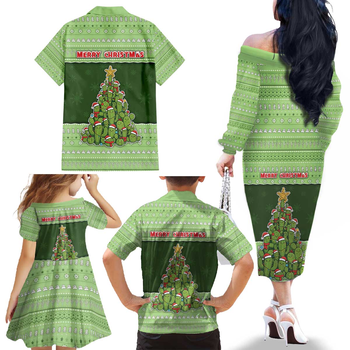 Cactus Christmas Family Matching Off The Shoulder Long Sleeve Dress and Hawaiian Shirt Merry Cactmas - Wonder Print Shop