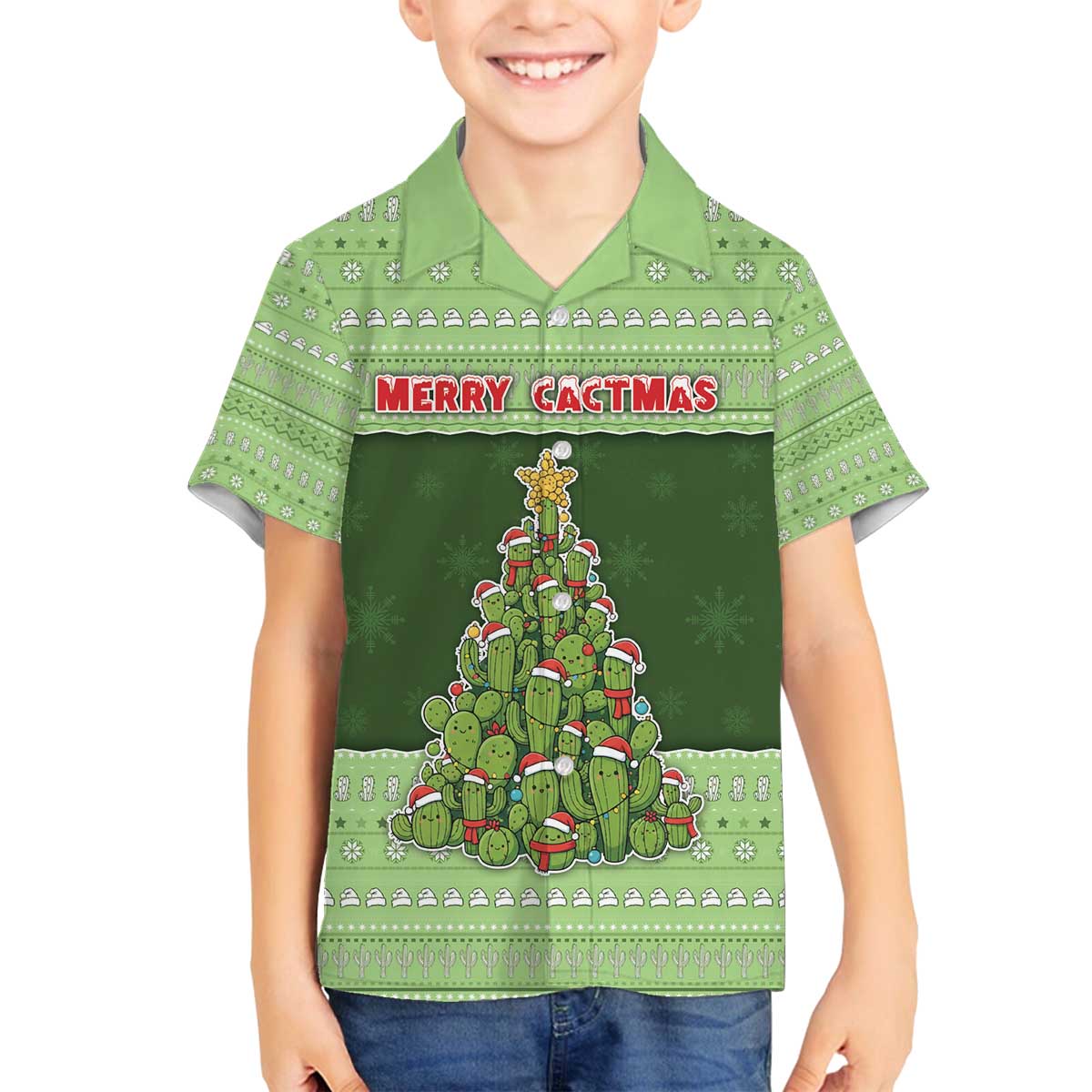 Cactus Christmas Family Matching Off The Shoulder Long Sleeve Dress and Hawaiian Shirt Merry Cactmas - Wonder Print Shop