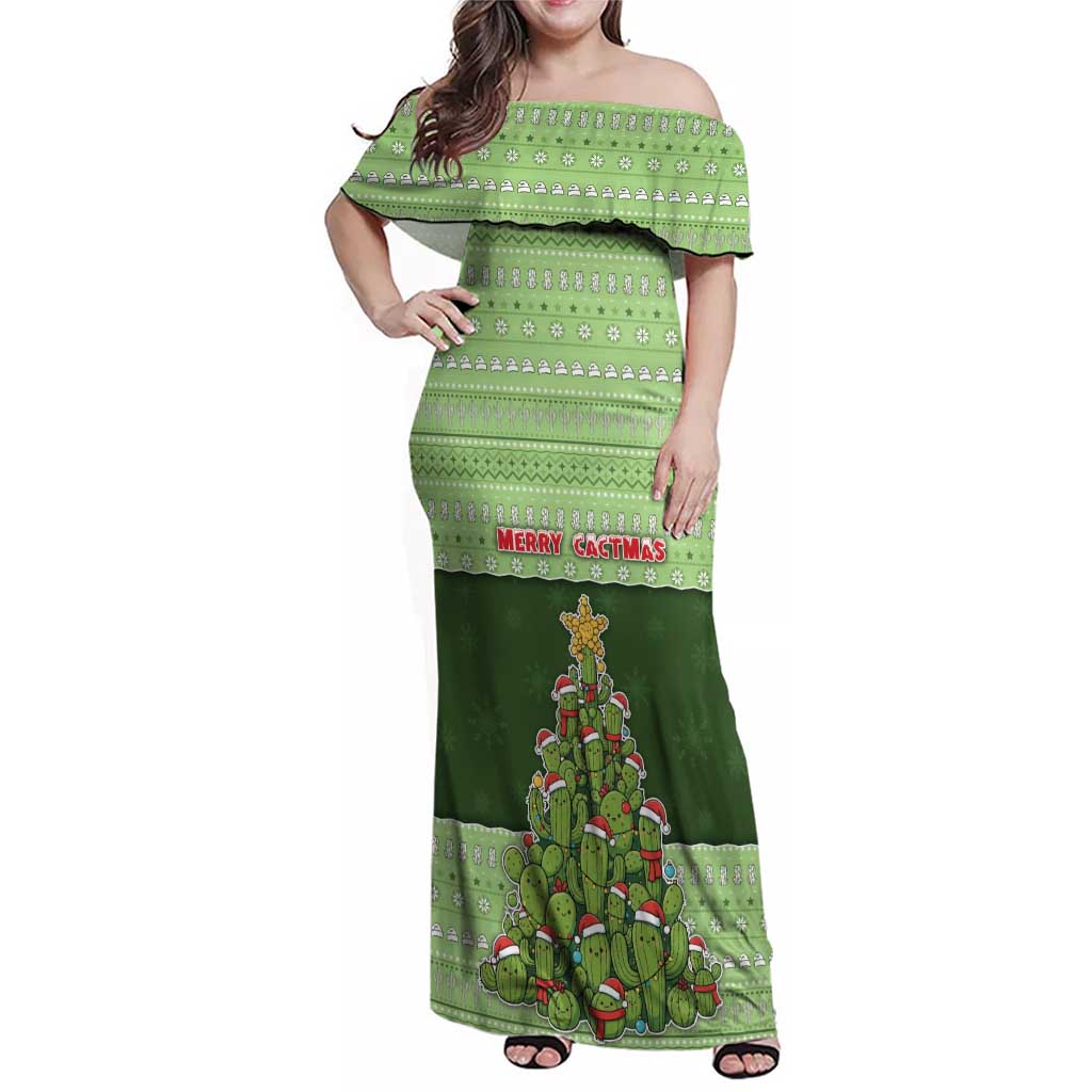 Cactus Christmas Family Matching Off Shoulder Maxi Dress and Hawaiian Shirt Merry Cactmas - Wonder Print Shop