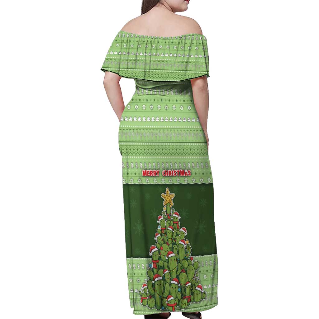 Cactus Christmas Family Matching Off Shoulder Maxi Dress and Hawaiian Shirt Merry Cactmas - Wonder Print Shop