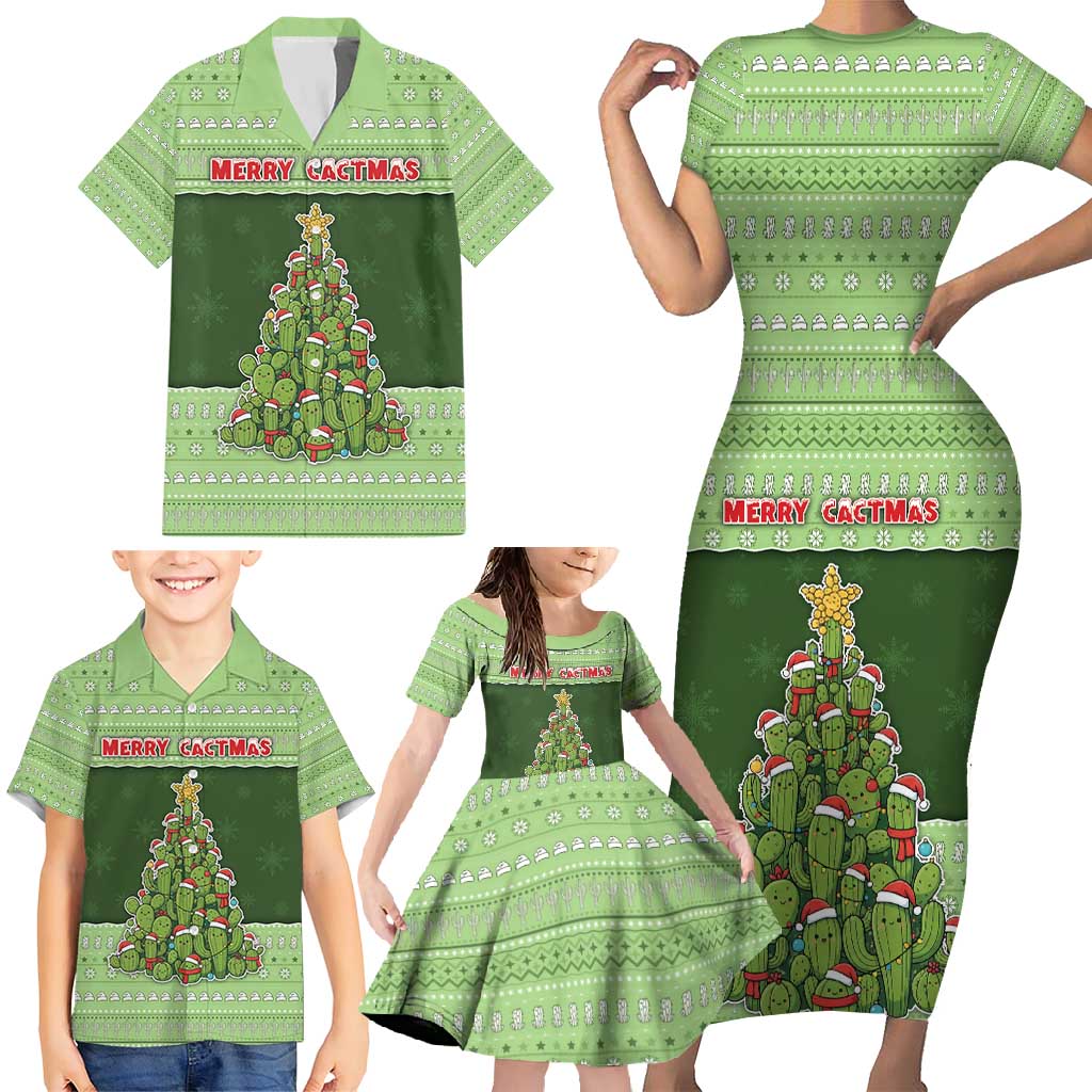 Cactus Christmas Family Matching Short Sleeve Bodycon Dress and Hawaiian Shirt Merry Cactmas - Wonder Print Shop