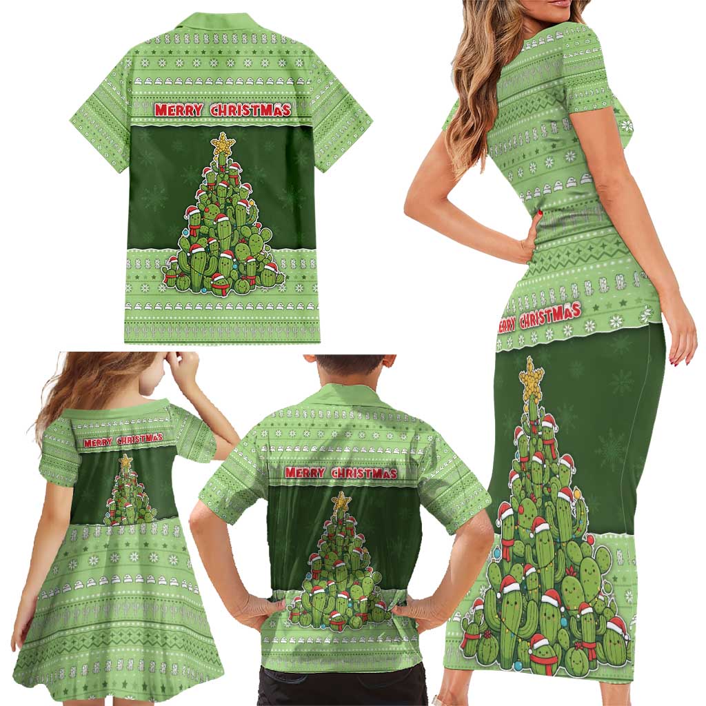 Cactus Christmas Family Matching Short Sleeve Bodycon Dress and Hawaiian Shirt Merry Cactmas - Wonder Print Shop