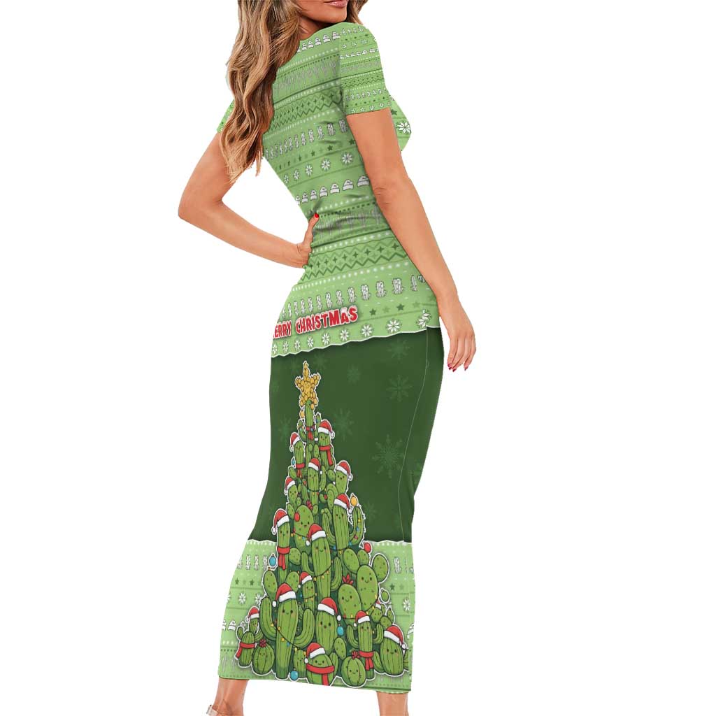 Cactus Christmas Family Matching Short Sleeve Bodycon Dress and Hawaiian Shirt Merry Cactmas - Wonder Print Shop