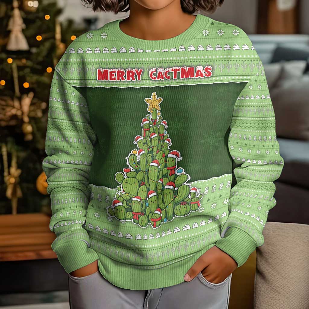Cactus Christmas Kid Ugly Christmas Sweater Merry Cactmas - Wonder Print Shop