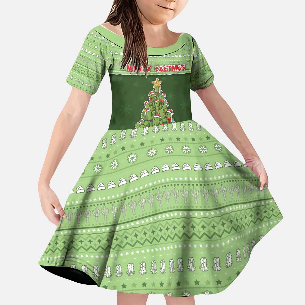 Cactus Christmas Kid Short Sleeve Dress Merry Cactmas - Wonder Print Shop