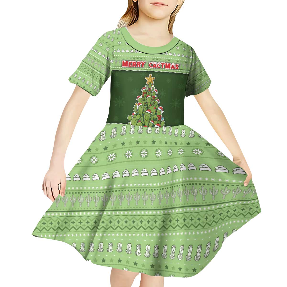 Cactus Christmas Kid Short Sleeve Dress Merry Cactmas - Wonder Print Shop