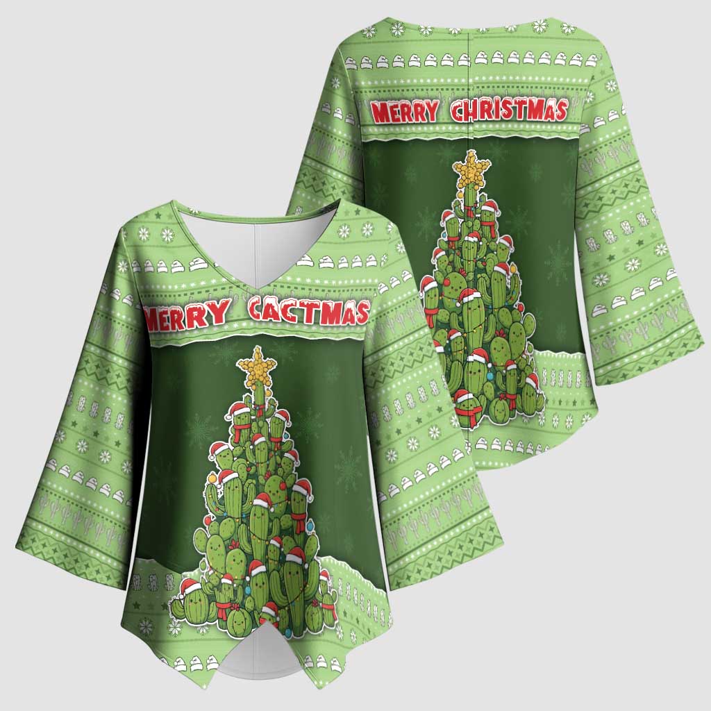 Cactus Christmas Kimono Sleeve Blouse Merry Cactmas - Wonder Print Shop