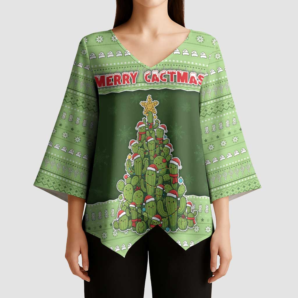 Cactus Christmas Kimono Sleeve Blouse Merry Cactmas - Wonder Print Shop