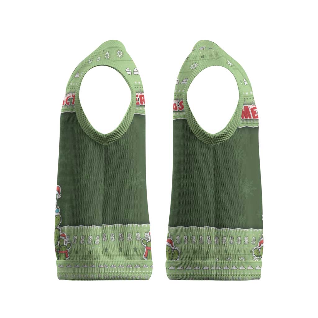 Cactus Christmas Knitted V-Neck Vest Merry Cactmas - Wonder Print Shop