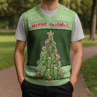 Cactus Christmas Knitted V-Neck Vest Merry Cactmas - Wonder Print Shop