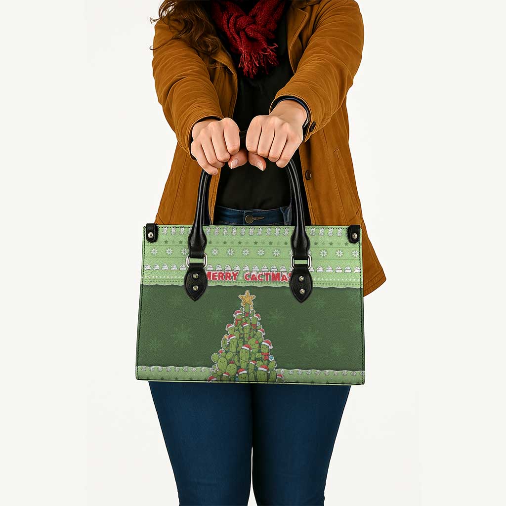 Cactus Christmas Leather Bag Merry Cactmas - Wonder Print Shop