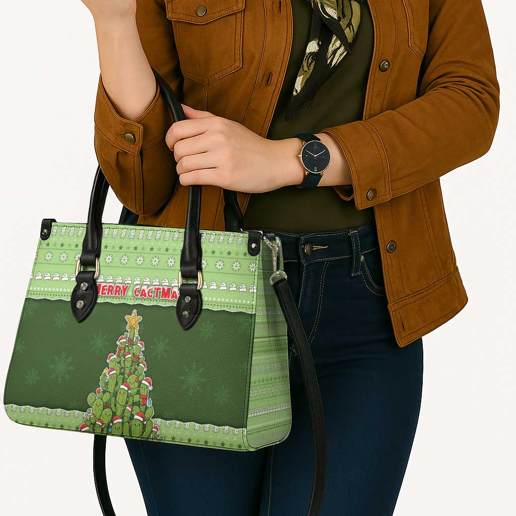 Cactus Christmas Leather Bag Merry Cactmas - Wonder Print Shop