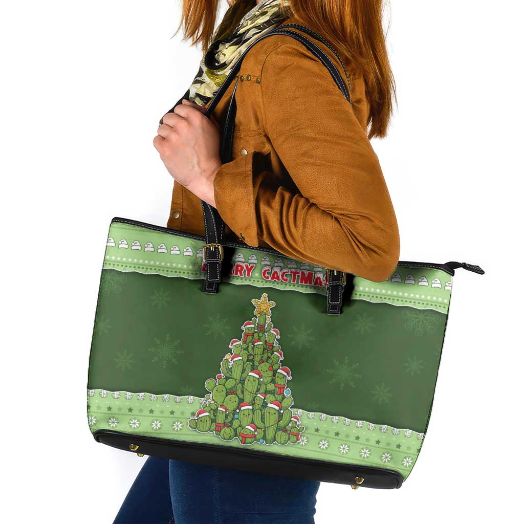 Cactus Christmas Leather Tote Bag Merry Cactmas - Wonder Print Shop
