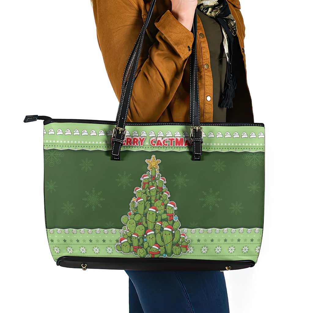 Cactus Christmas Leather Tote Bag Merry Cactmas - Wonder Print Shop