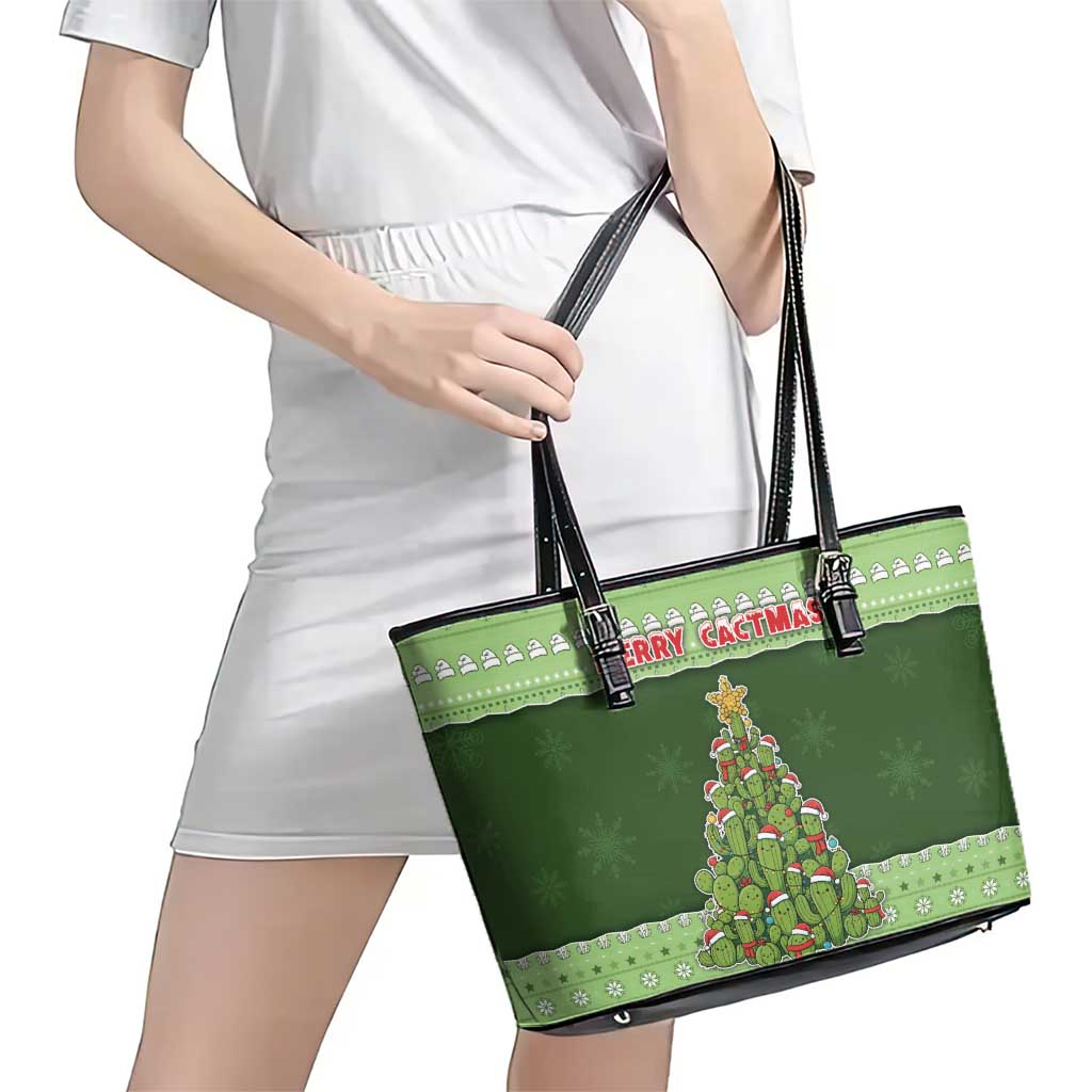 Cactus Christmas Leather Tote Bag Merry Cactmas - Wonder Print Shop