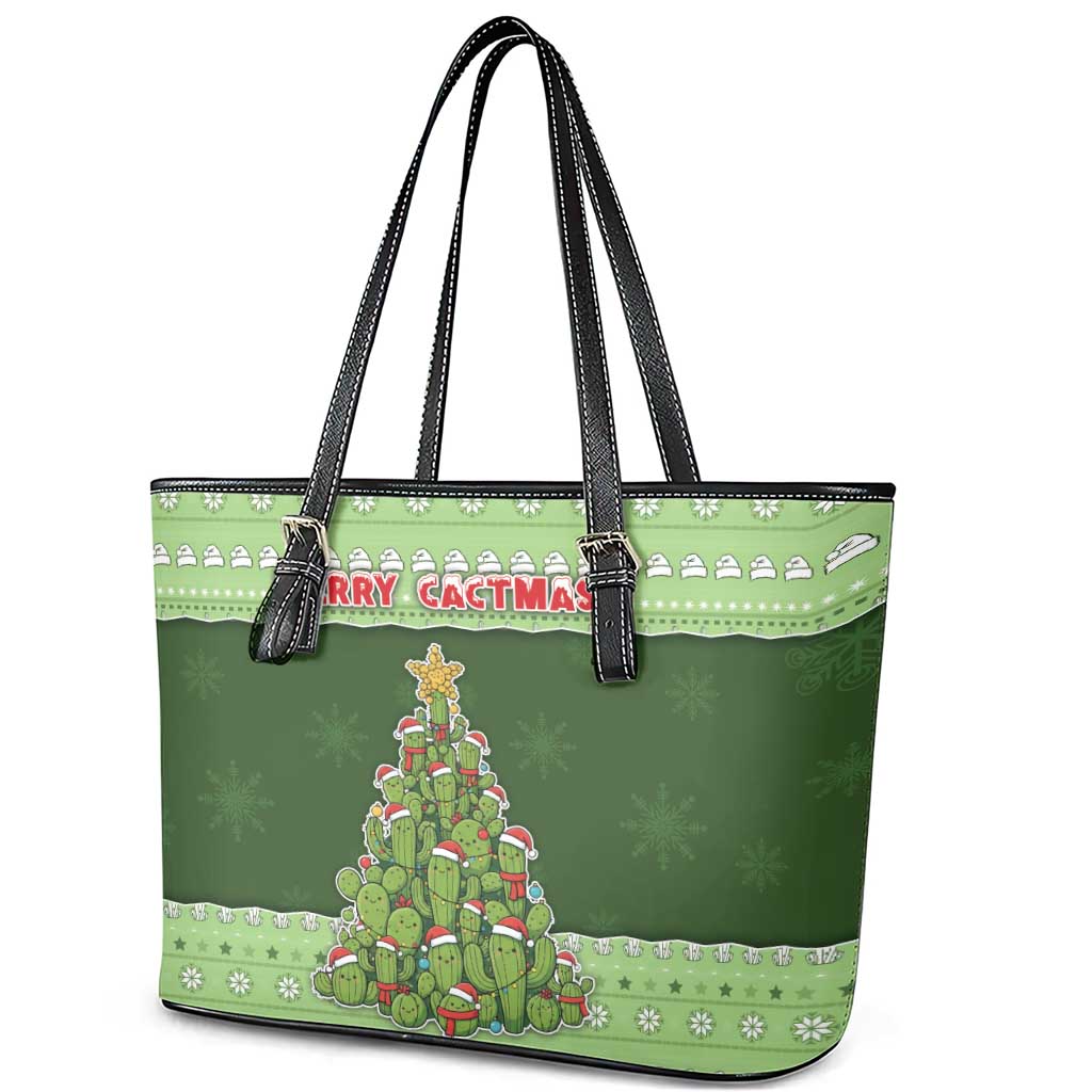 Cactus Christmas Leather Tote Bag Merry Cactmas - Wonder Print Shop