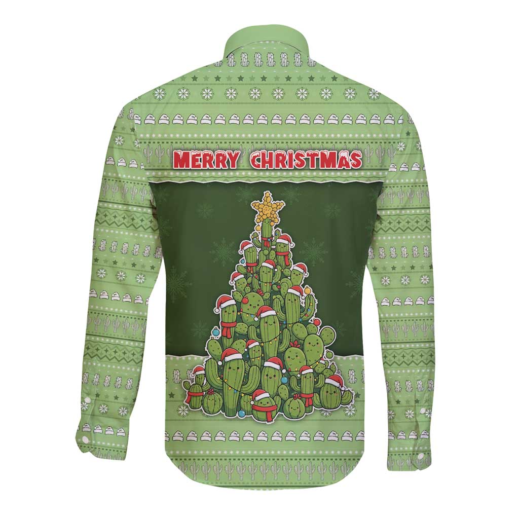 Cactus Christmas Long Sleeve Button Shirt Merry Cactmas - Wonder Print Shop