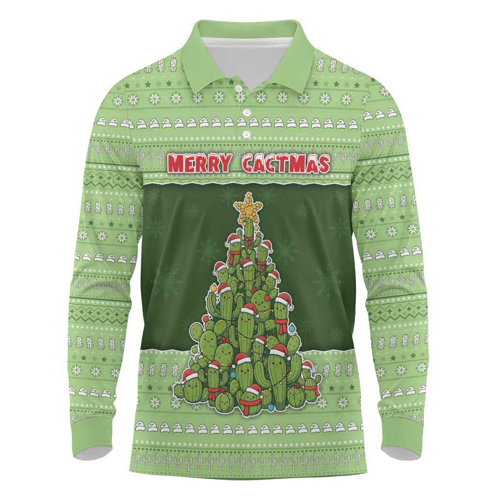 Cactus Christmas Long Sleeve Polo Shirt Merry Cactmas - Wonder Print Shop