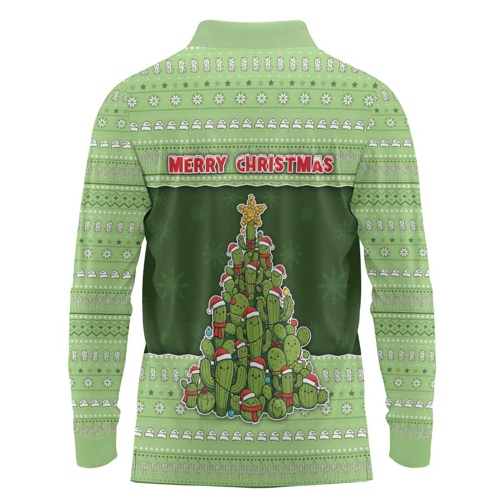 Cactus Christmas Long Sleeve Polo Shirt Merry Cactmas - Wonder Print Shop