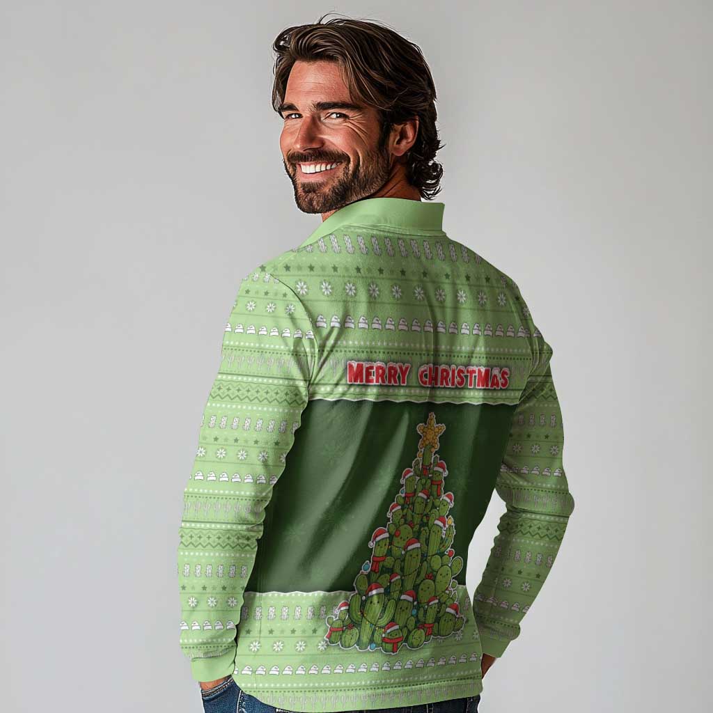 Cactus Christmas Long Sleeve Polo Shirt Merry Cactmas - Wonder Print Shop