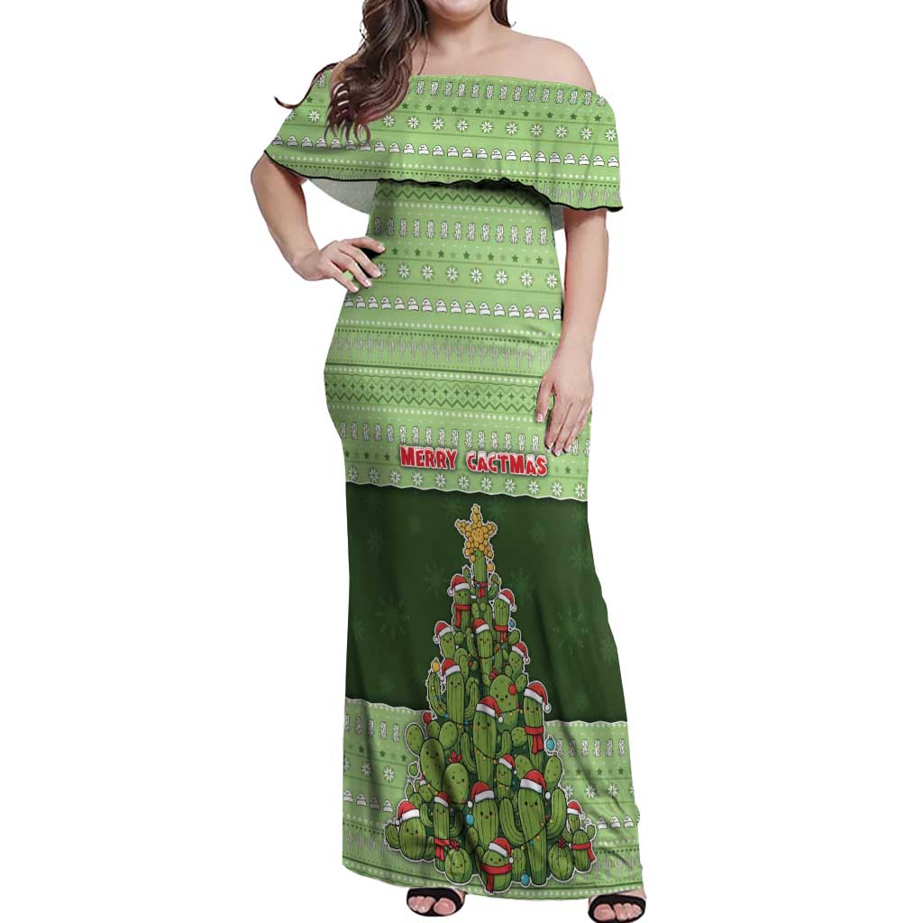 Cactus Christmas Off Shoulder Maxi Dress Merry Cactmas - Wonder Print Shop