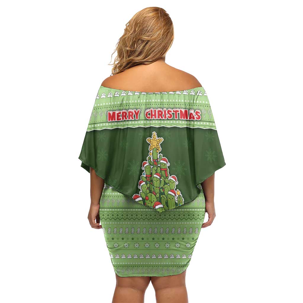 Cactus Christmas Off Shoulder Short Dress Merry Cactmas - Wonder Print Shop