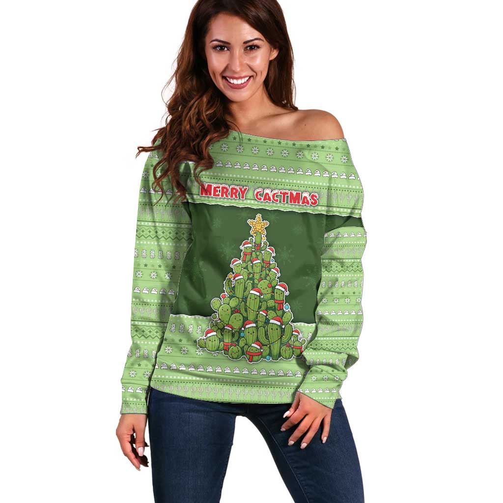 Cactus Christmas Off Shoulder Sweater Merry Cactmas - Wonder Print Shop