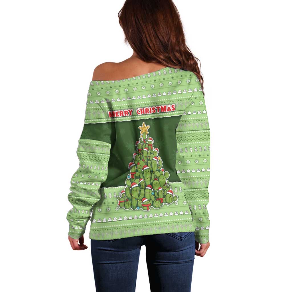 Cactus Christmas Off Shoulder Sweater Merry Cactmas - Wonder Print Shop