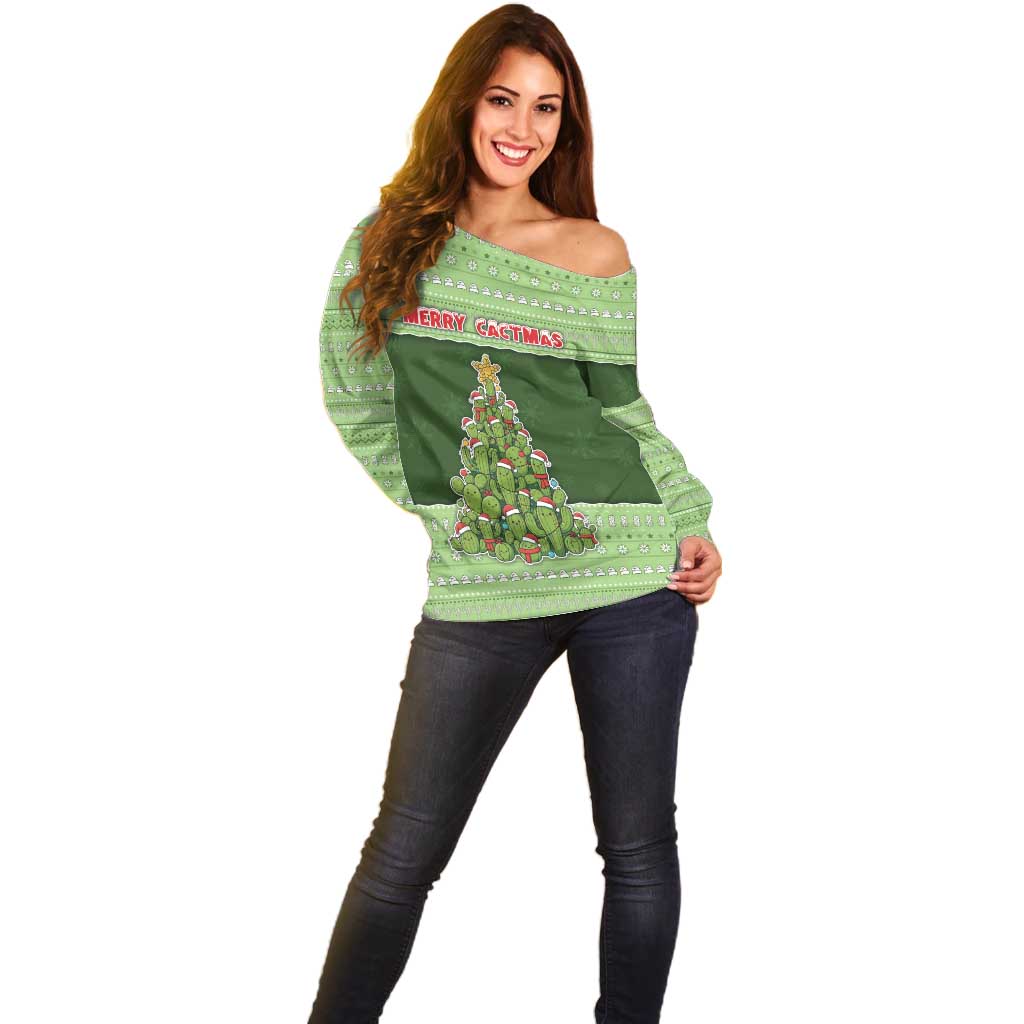 Cactus Christmas Off Shoulder Sweater Merry Cactmas - Wonder Print Shop