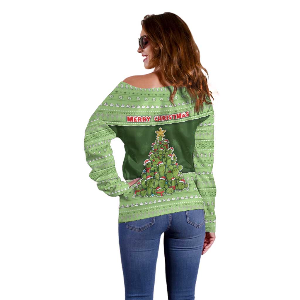 Cactus Christmas Off Shoulder Sweater Merry Cactmas - Wonder Print Shop