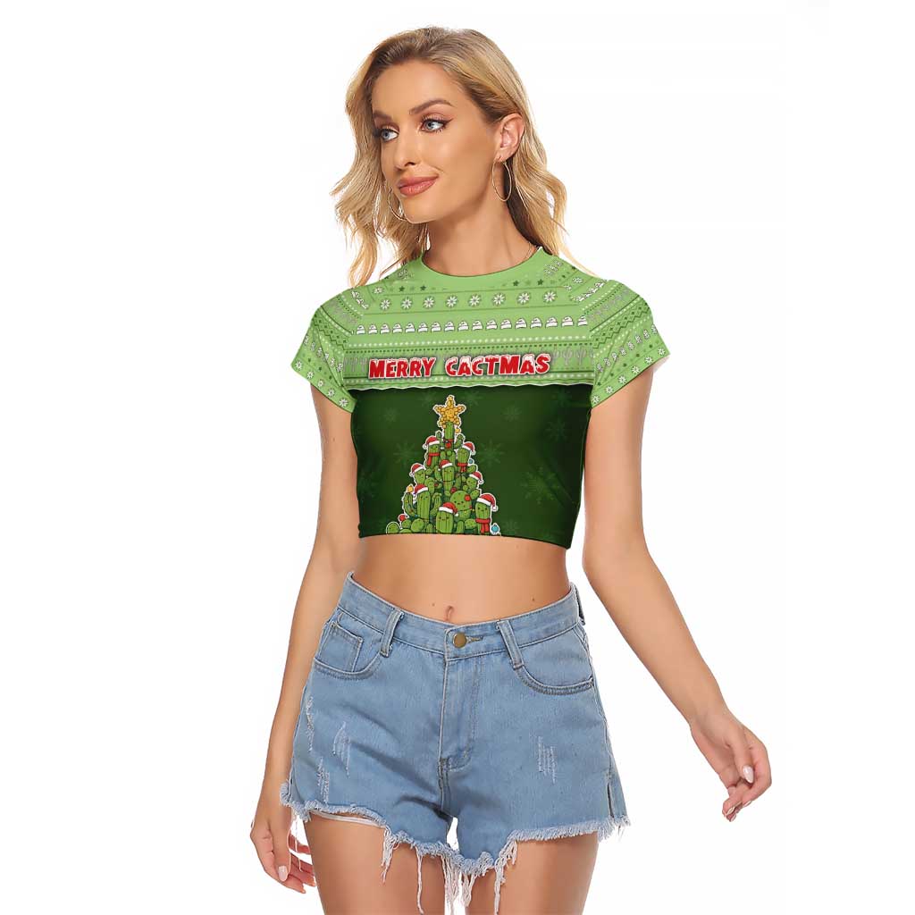 Cactus Christmas Raglan Cropped T Shirt Merry Cactmas - Wonder Print Shop