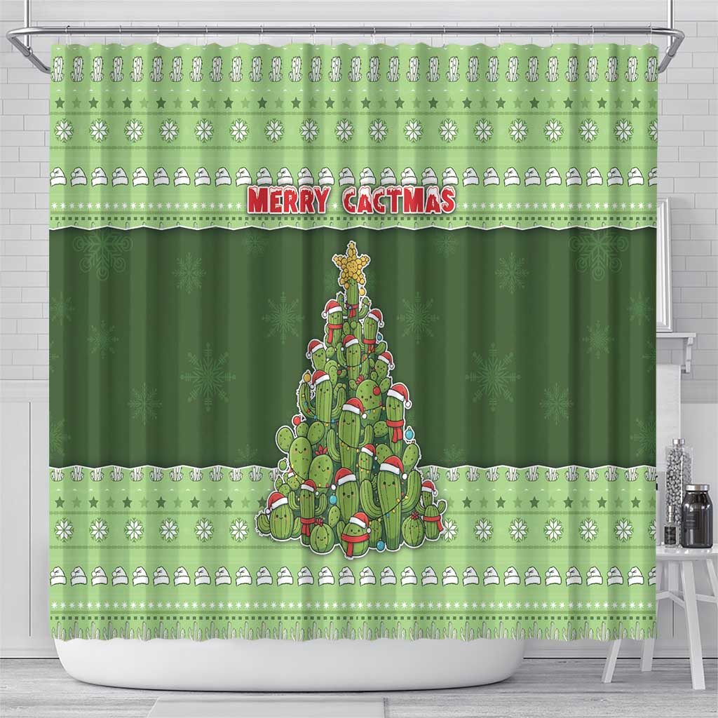 Cactus Christmas Shower Curtain Merry Cactmas - Wonder Print Shop