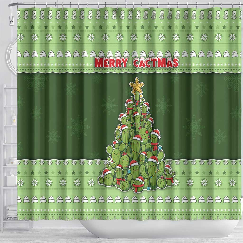 Cactus Christmas Shower Curtain Merry Cactmas - Wonder Print Shop
