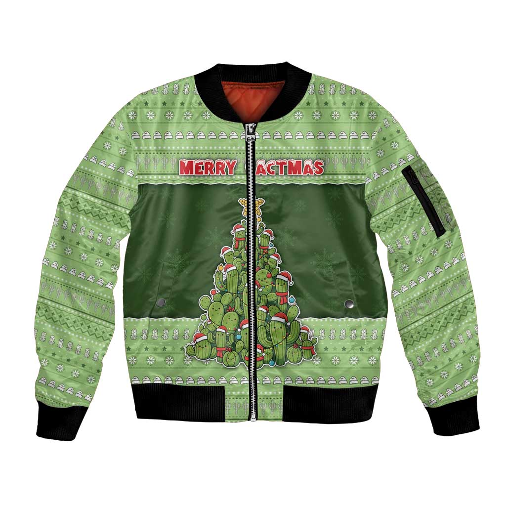 Cactus Christmas Sleeve Zip Bomber Jacket Merry Cactmas - Wonder Print Shop