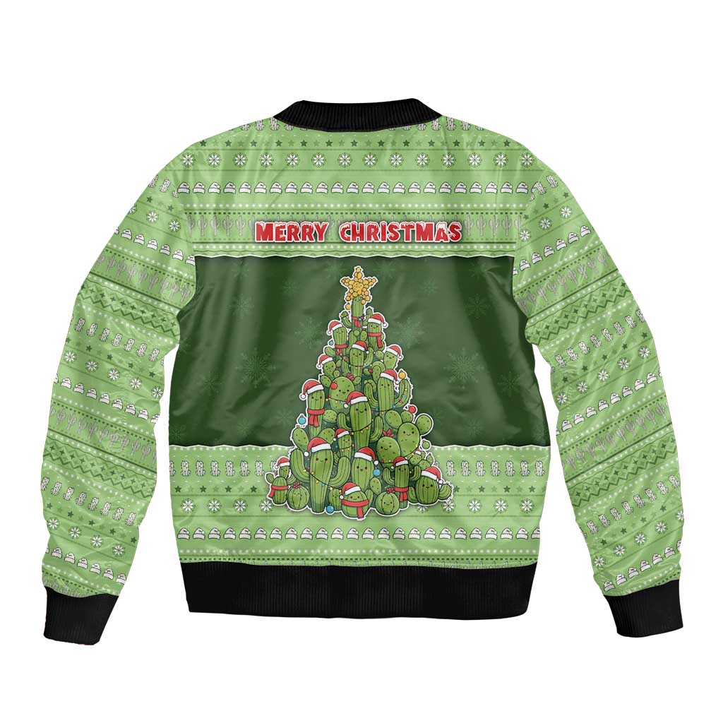 Cactus Christmas Sleeve Zip Bomber Jacket Merry Cactmas - Wonder Print Shop