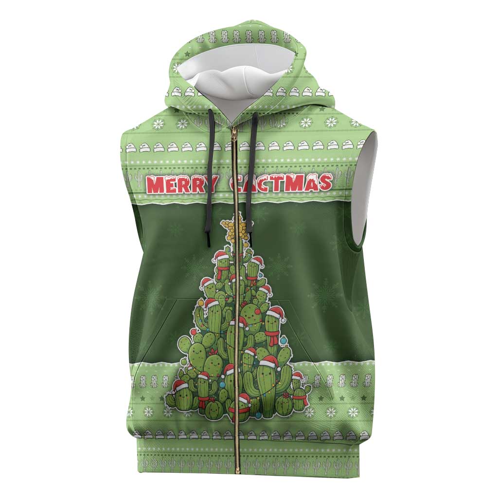 Cactus Christmas Sleeveless Zip Hoodie Merry Cactmas - Wonder Print Shop