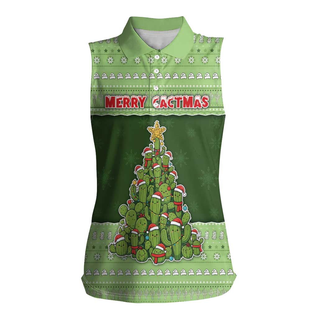 Cactus Christmas Women Sleeveless Polo Shirt Merry Cactmas - Wonder Print Shop