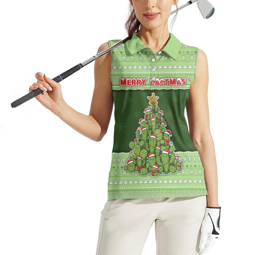 Cactus Christmas Women Sleeveless Polo Shirt Merry Cactmas - Wonder Print Shop