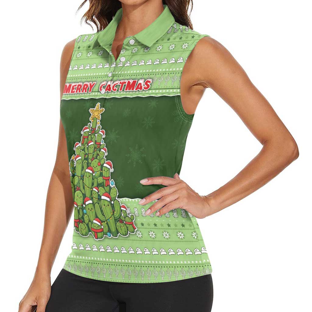 Cactus Christmas Women Sleeveless Polo Shirt Merry Cactmas - Wonder Print Shop
