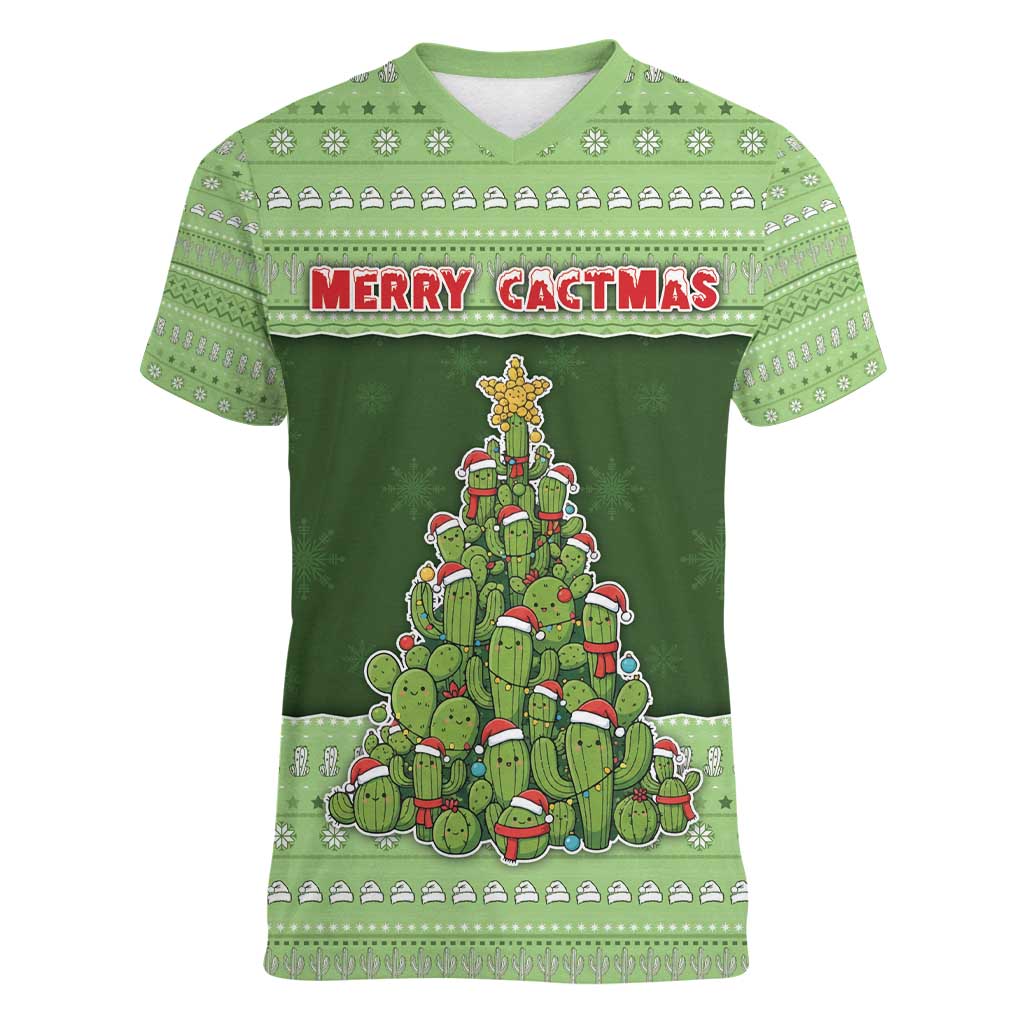 Cactus Christmas Women V-Neck T-Shirt Merry Cactmas - Wonder Print Shop