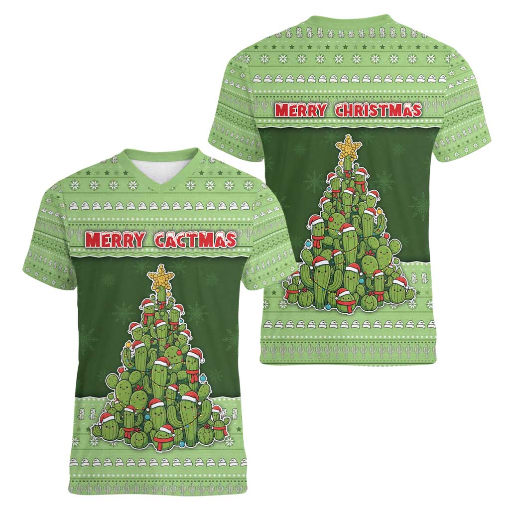 Cactus Christmas Women V-Neck T-Shirt Merry Cactmas - Wonder Print Shop