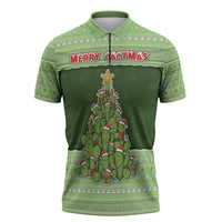 Cactus Christmas Zipper Polo Shirt Merry Cactmas - Wonder Print Shop
