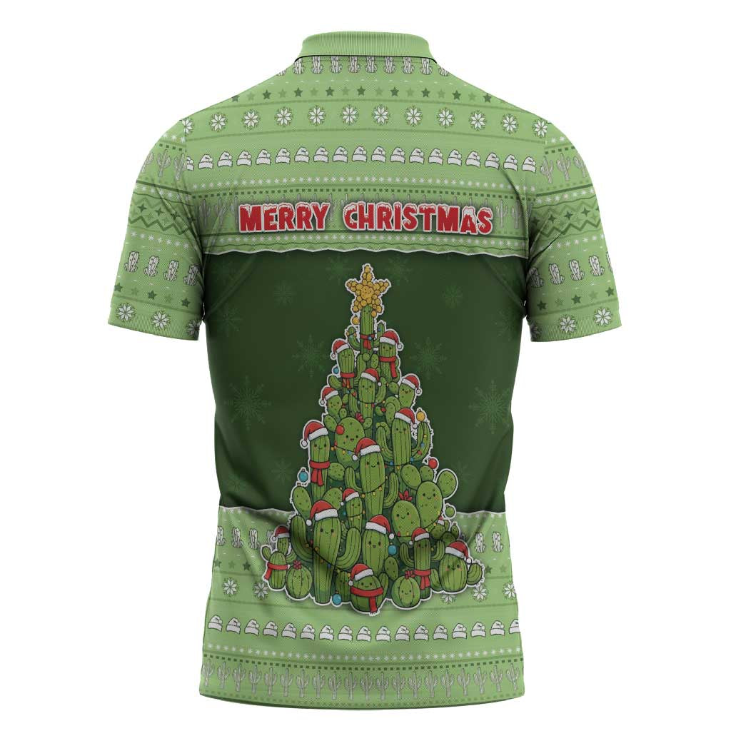 Cactus Christmas Zipper Polo Shirt Merry Cactmas - Wonder Print Shop