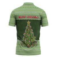 Cactus Christmas Zipper Polo Shirt Merry Cactmas - Wonder Print Shop