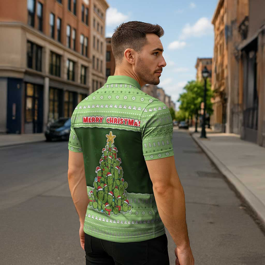 Cactus Christmas Zipper Polo Shirt Merry Cactmas - Wonder Print Shop