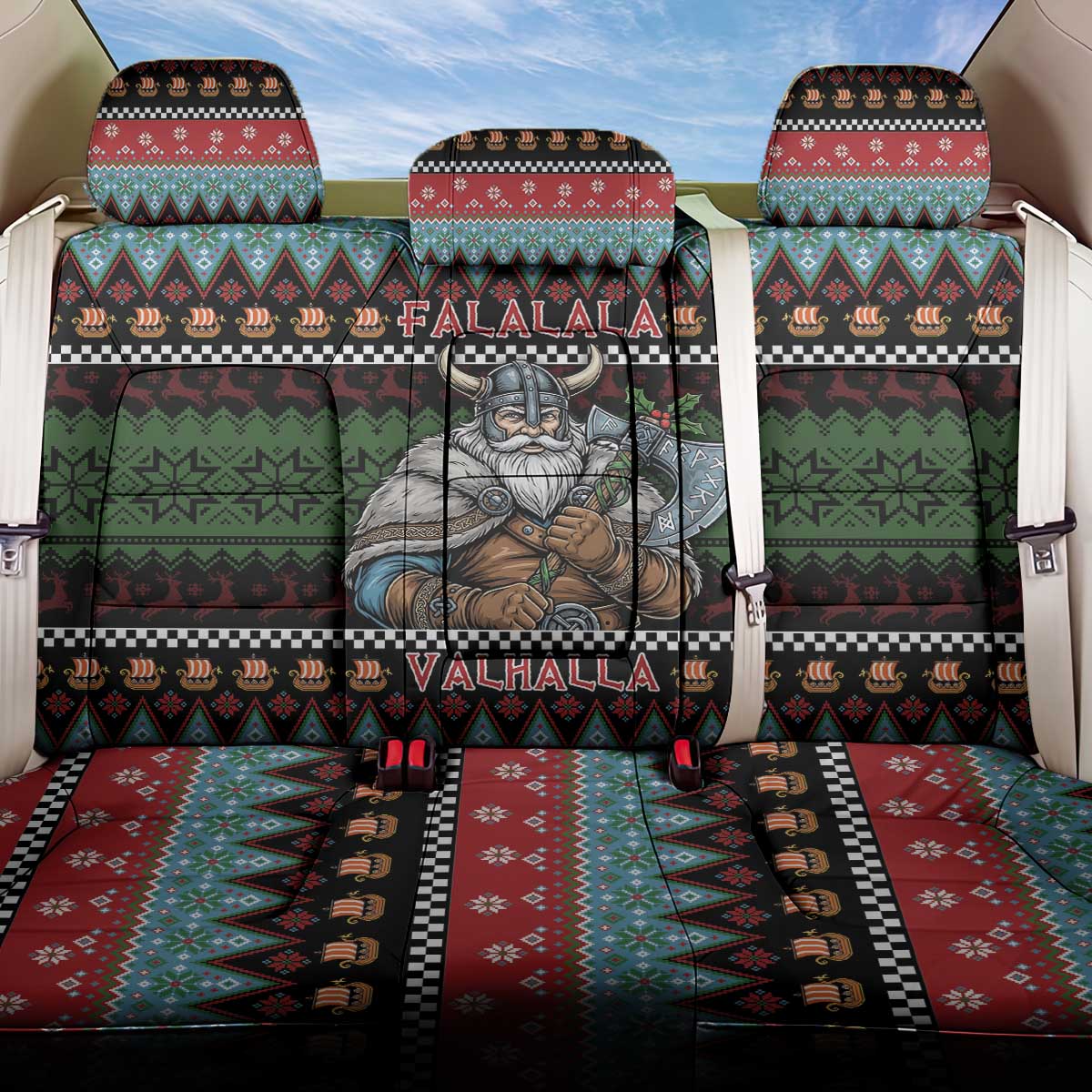 Vikings Christmas Back Car Seat Cover Warrior Santa - Wonder Print Shop