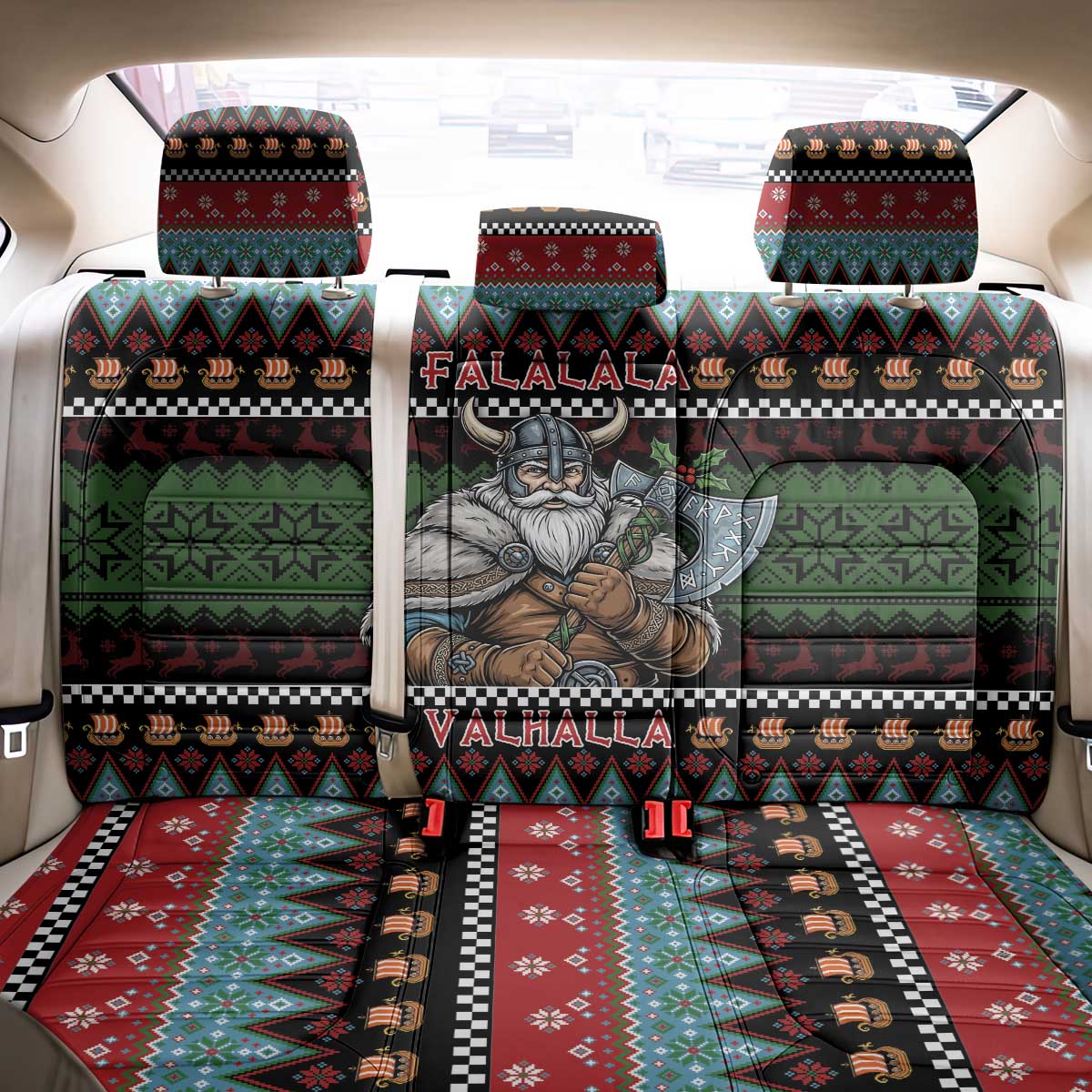 Vikings Christmas Back Car Seat Cover Warrior Santa - Wonder Print Shop