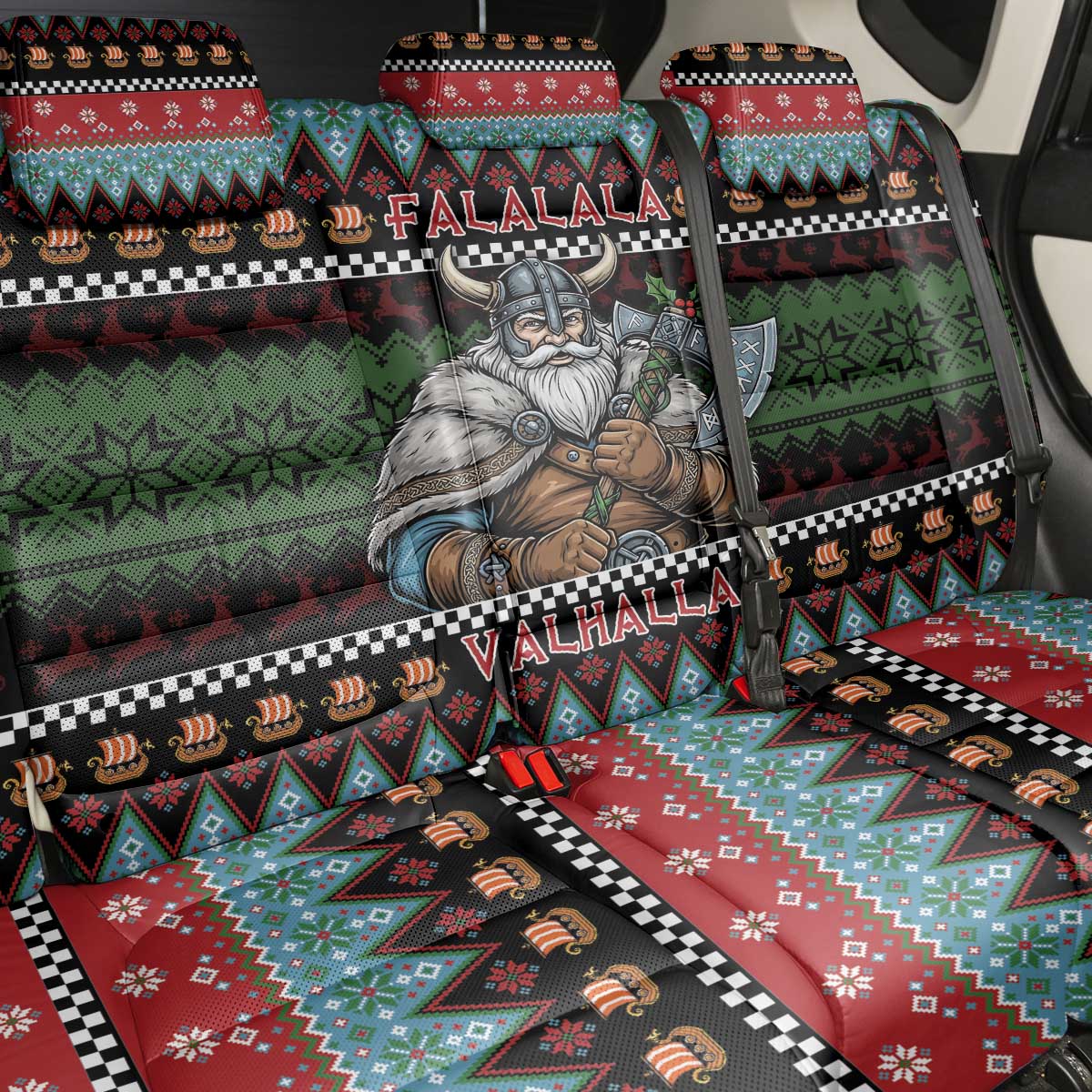 Vikings Christmas Back Car Seat Cover Warrior Santa - Wonder Print Shop